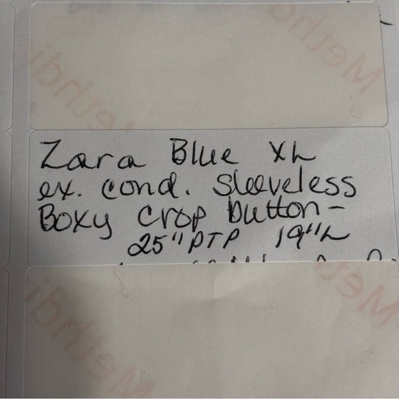 Zara XL blue semi button down sleeveless crop top - Picture 6 of 6